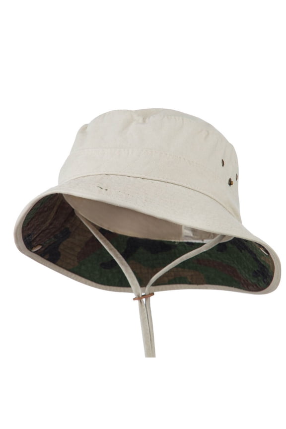 Big Size Camouflaged Brim Cotton Washed Bucket Hat - Putty 2XL-3XL