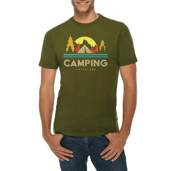 Big Size Camping Adventure Graphic Design Deluxe Jersey T-Shirt - Army Green 3XL