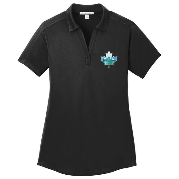 Big Size Canada Leaf Scenery Graphic Design Ladies Port Authority Diamond Jacquard Polo Shirt - Black XL