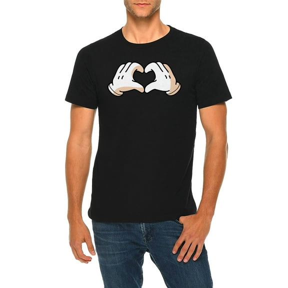 Big Size Cartoon Love Hands Graphic Design Deluxe Jersey T-Shirt - Black 3XL