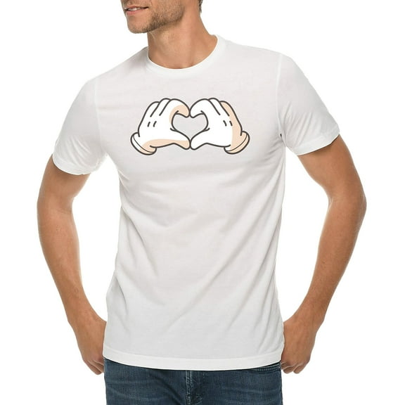 Big Size Cartoon Love Hands Graphic Design Deluxe Jersey T-Shirt - White XL