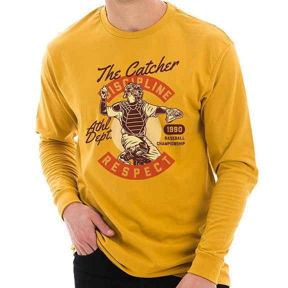 Big Size Catcher Discipline Graphic Design Unisex Cotton Long Sleeve T-shirt - Mustard 3XL