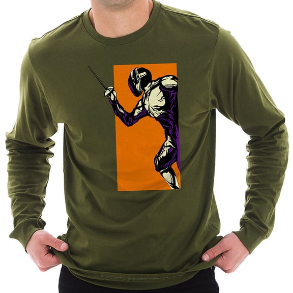 Big Size Charged Up Fencing Graphic Design Unisex Lane Seven Ring Spun Cotton Premium Long Sleeve T-shirt - Army Green XL
