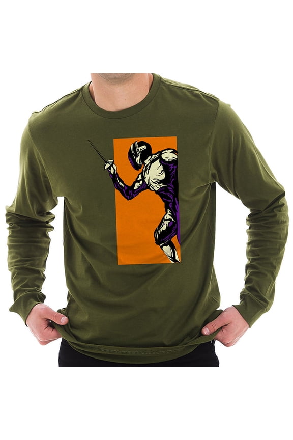 Big Size Charged Up Fencing Graphic Design Unisex Lane Seven Ring Spun Cotton Premium Long Sleeve T-shirt - Army Green XL