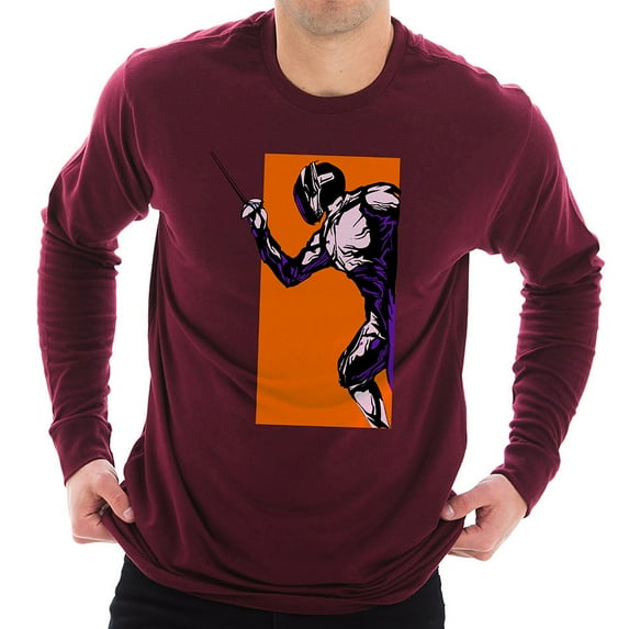 Big Size Charged Up Fencing Graphic Design Unisex Lane Seven Ring Spun Cotton Premium Long Sleeve T-shirt - Burgundy 2XL