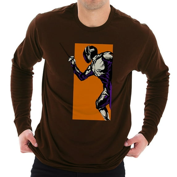 Big Size Charged Up Fencing Graphic Design Unisex Lane Seven Ring Spun Cotton Premium Long Sleeve T-shirt - Chestnut XL