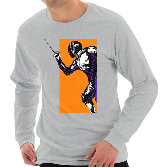 Big Size Charged Up Fencing Graphic Design Unisex Lane Seven Ring Spun Cotton Premium Long Sleeve T-shirt - Heather Grey 2XL