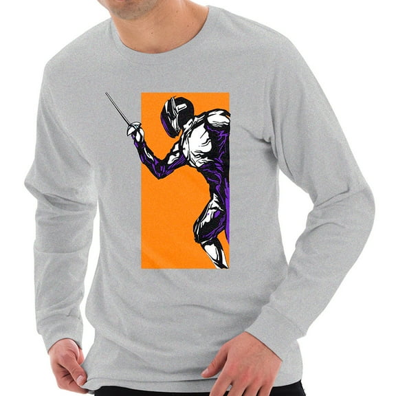 Big Size Charged Up Fencing Graphic Design Unisex Lane Seven Ring Spun Cotton Premium Long Sleeve T-shirt - Heather Grey XL