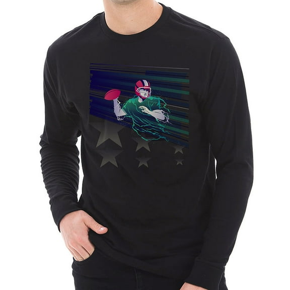 Big Size Charged Up Quarterback Graphic Design Unisex Lane Seven Ring Spun Cotton Premium Long Sleeve T-shirt - Black 3XL