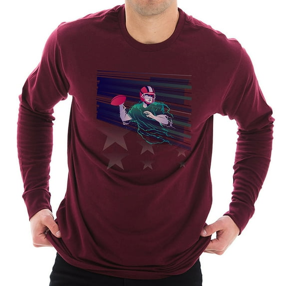 Big Size Charged Up Quarterback Graphic Design Unisex Lane Seven Ring Spun Cotton Premium Long Sleeve T-shirt - Burgundy 3XL
