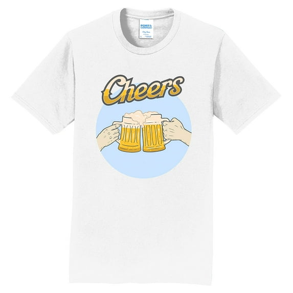 Big Size Cheers Beers Graphic Design Men's Big Size Port & Company Fan Favorite Crew Neck Tee Shirt - White 4XL