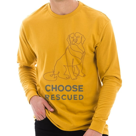 Big Size Choose Rescued Ring Spun Cotton Premium Long Sleeve Graphic Shirt - Mustard 3XL