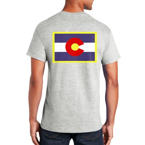 Big Size Colorado Flag Rectangle Graphic Men's Big Size Ultra Cotton Pocket Crew Neck T-Shirt - Ash XL