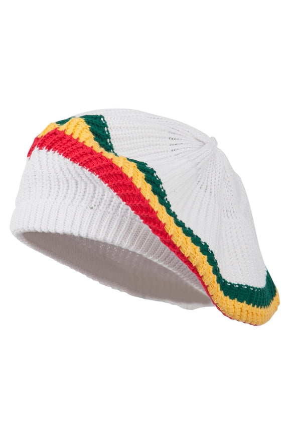 Big Size Cotton Rasta Tam Beret - White RGY XL-3XL