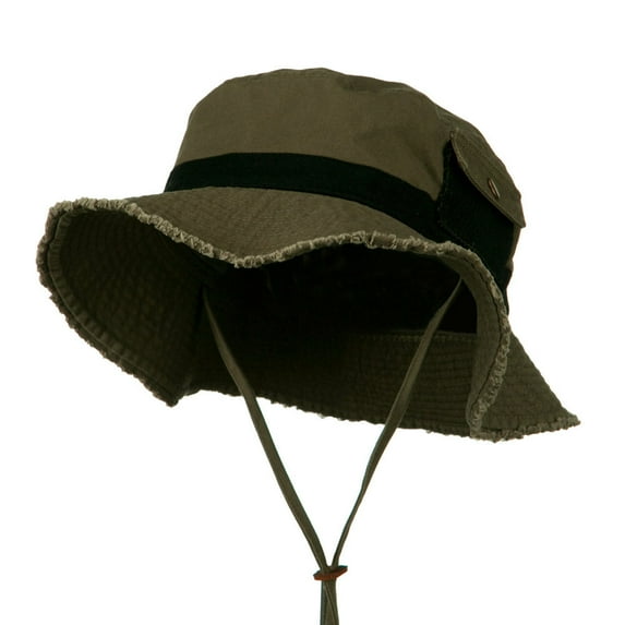 Big Size Cotton Twill Washed Bucket Hat - Olive Black 2XL-3XL