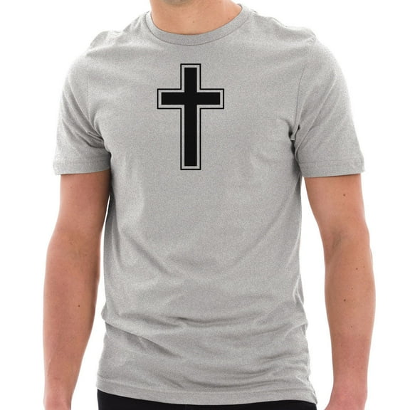 Big Size Cross Symbol Graphic Design Unisex Short Sleeve Cotton Jersey T-Shirt - Heather Grey 2XL