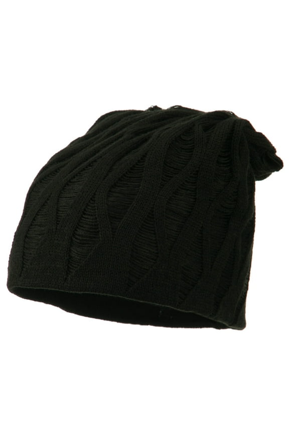Big Size Deep Crown Distressed Reversible Beanie - Black XL-3XL