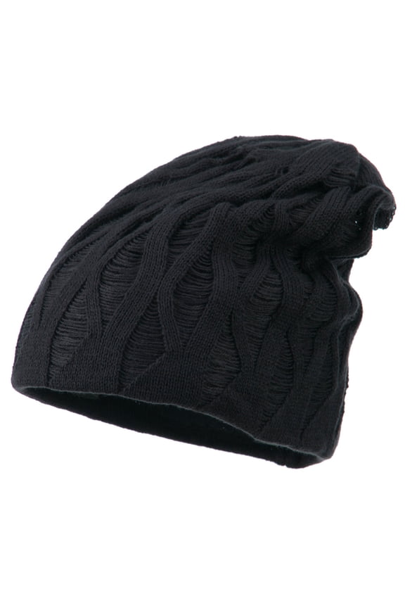 Big Size Deep Crown Distressed Reversible Beanie - Charcoal XL-3XL