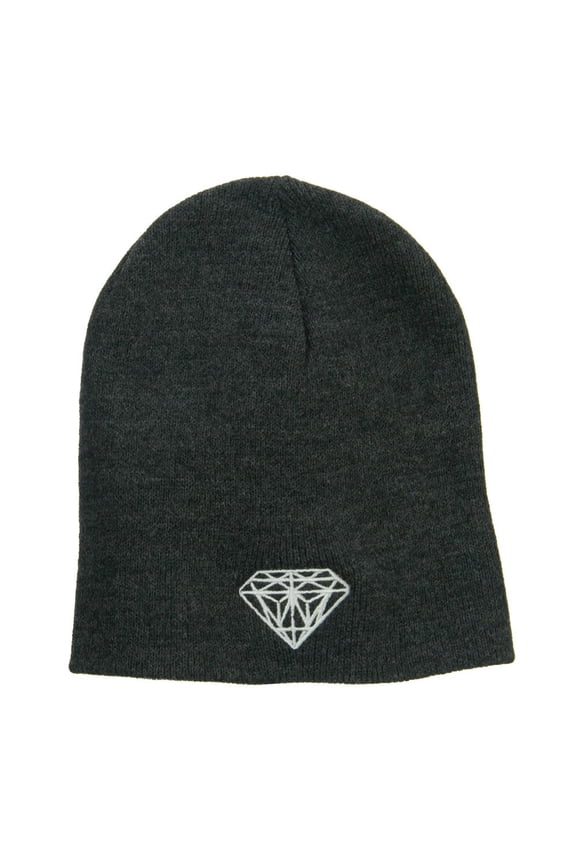 Big Size Diamond Embroidered Short Beanie - Charcoal XL-3XL