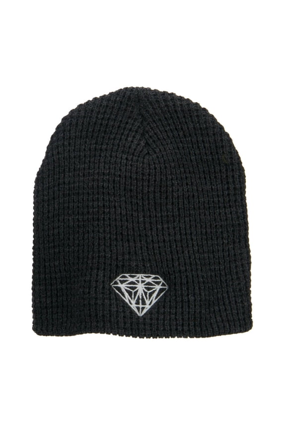 Big Size Diamond Embroidered Waffle Beanie - Charcoal XL-3XL