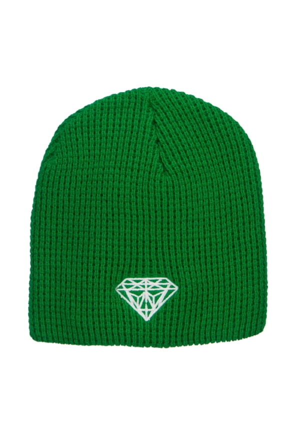Big Size Diamond Embroidered Waffle Beanie - Kelly XL-3XL