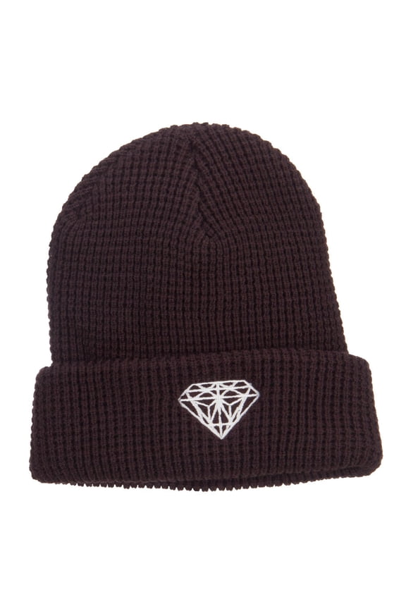 Big Size Diamond Embroidered Waffle Cuff Beanie - Brown XL-3XL