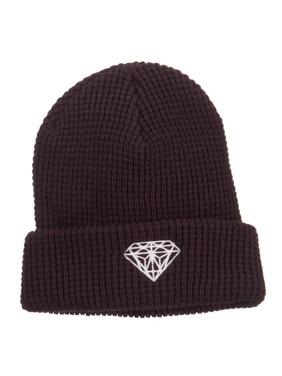 Big Size Diamond Embroidered Waffle Cuff Beanie - Brown XL-3XL