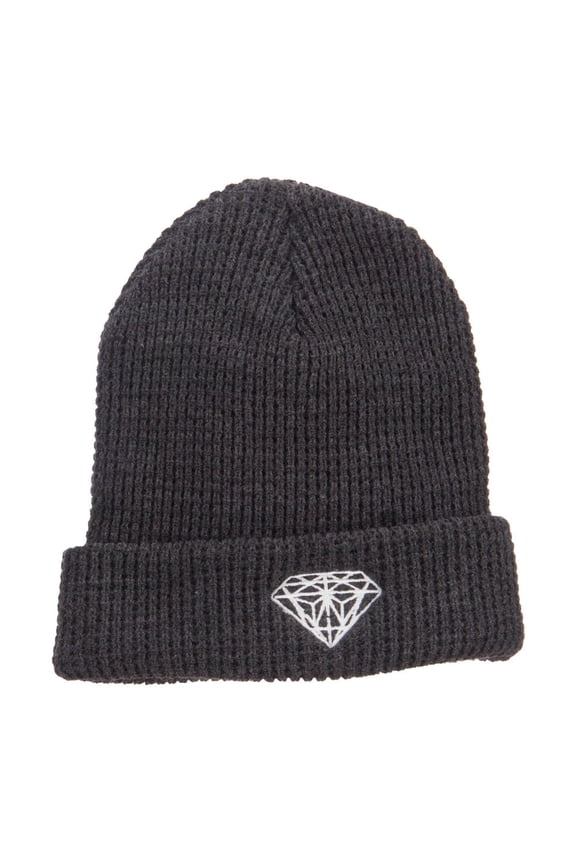 Big Size Diamond Embroidered Waffle Cuff Beanie - Charcoal XL-3XL