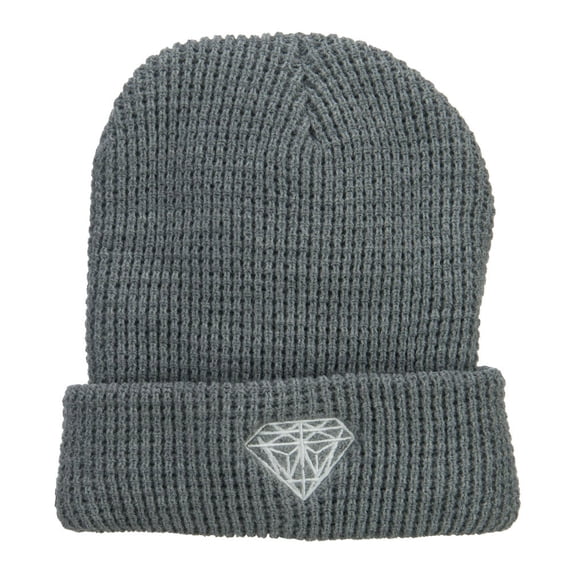 Big Size Diamond Embroidered Waffle Cuff Beanie - Grey XL-3XL