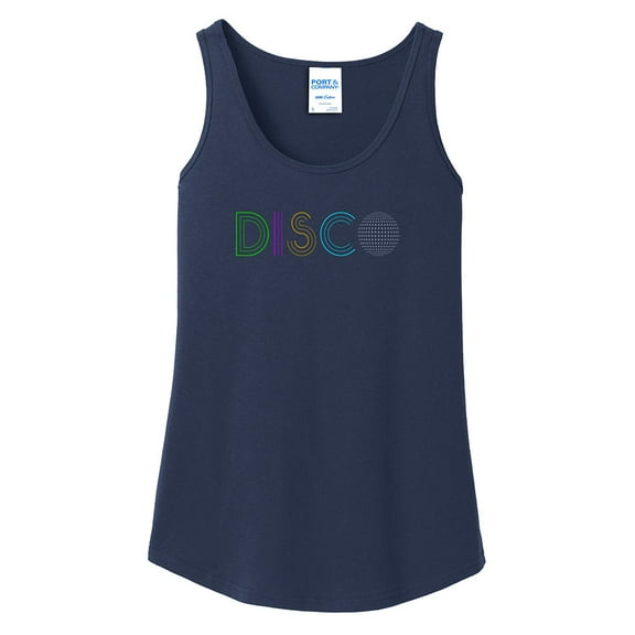 Big Size Disco Graphic Lady's Core Cotton Tank Top - Navy 4XL