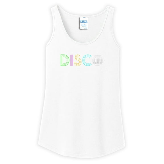 Big Size Disco Graphic Lady's Core Cotton Tank Top - White 2XL
