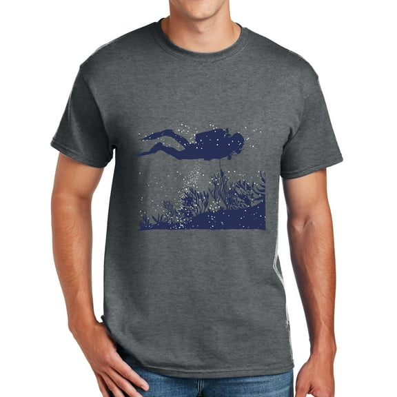 Big Size Diver under the Sea Graphic Design Men's Big Size Cotton Polyester DryBlend T-Shirt - Dk Heather XL