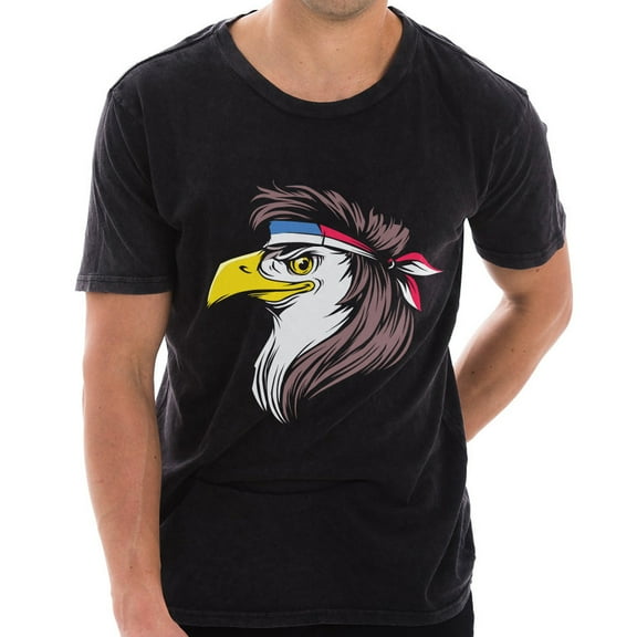 Big Size Eagle Mullet Ring Spun Cotton Vintage Short Sleeve Crewneck Graphic Shirt - Vintage Black 3XL