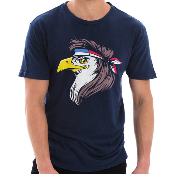 Big Size Eagle Mullet Ring Spun Cotton Vintage Short Sleeve Crewneck Graphic Shirt - Vintage Denim 2XL