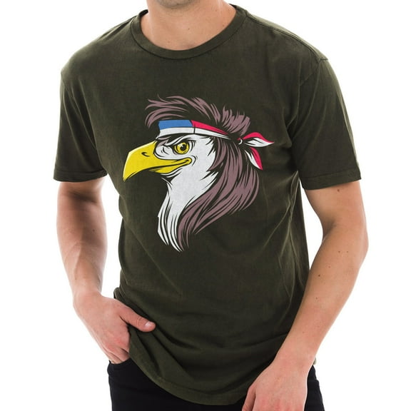 Big Size Eagle Mullet Ring Spun Cotton Vintage Short Sleeve Crewneck Graphic Shirt - Vintage Olive XL
