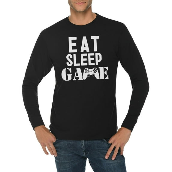 Big Size Eat Sleep Game Graphic Long Sleeve Crewneck Tee - Black 2XL