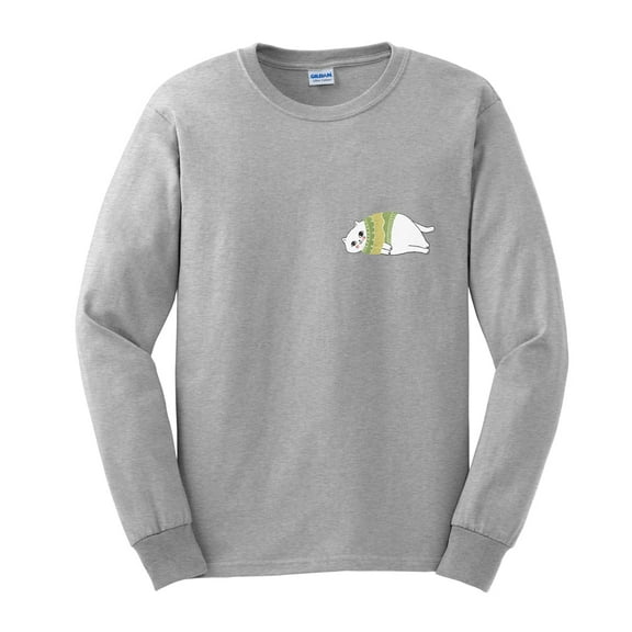Big Size Fall Cat Big Size Ultra Cotton Long Sleeve Graphic T-Shirt - Ash 2XL