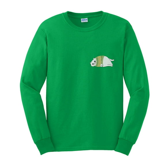 Big Size Fall Cat Big Size Ultra Cotton Long Sleeve Graphic T-Shirt - Irish Green 2XL