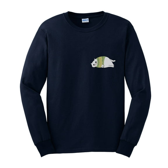 Big Size Fall Cat Big Size Ultra Cotton Long Sleeve Graphic T-Shirt - Navy 3XL