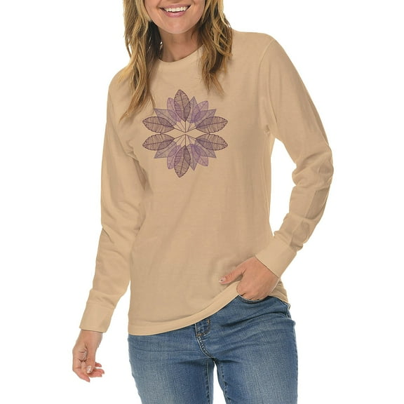 Big Size Fall Leaves Illustration Graphic Long Sleeve Crewneck Tee - Mushroom 2XL