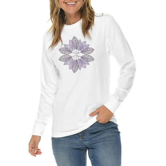 Big Size Fall Leaves Illustration Graphic Long Sleeve Crewneck Tee - White XL