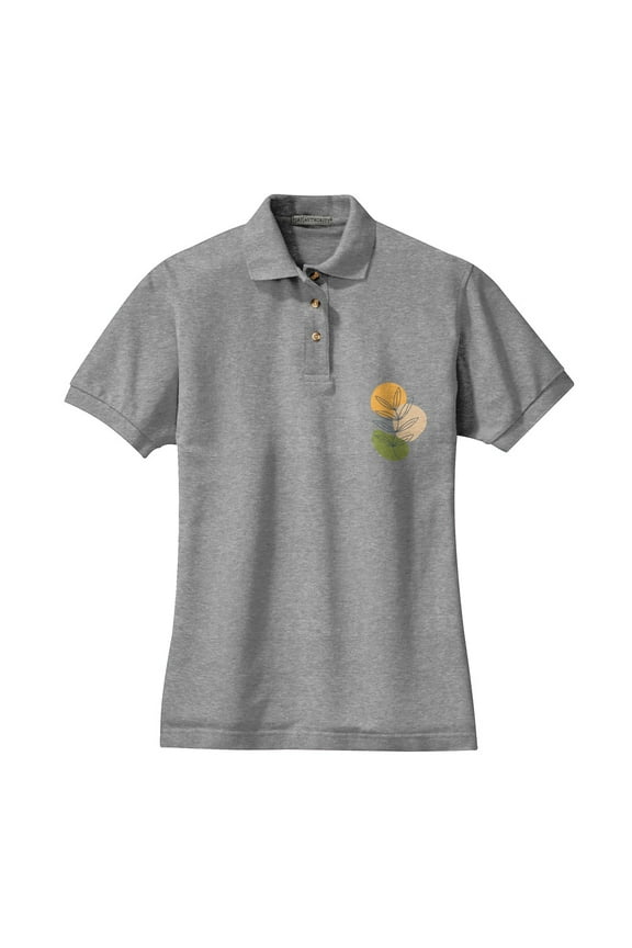 Big Size Fall Leaves Ladies Big Size Heavyweight Cotton Pique Polo Graphic Shirt - Oxford Grey 3XL