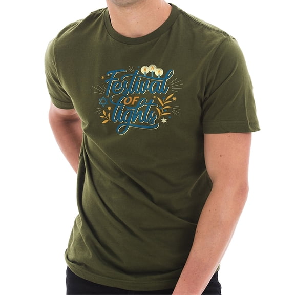 Big Size Festival of Lights Graphic Design Ring Spun Combed Cotton Short Sleeve Deluxe Jersey T-Shirt - Army Green XL