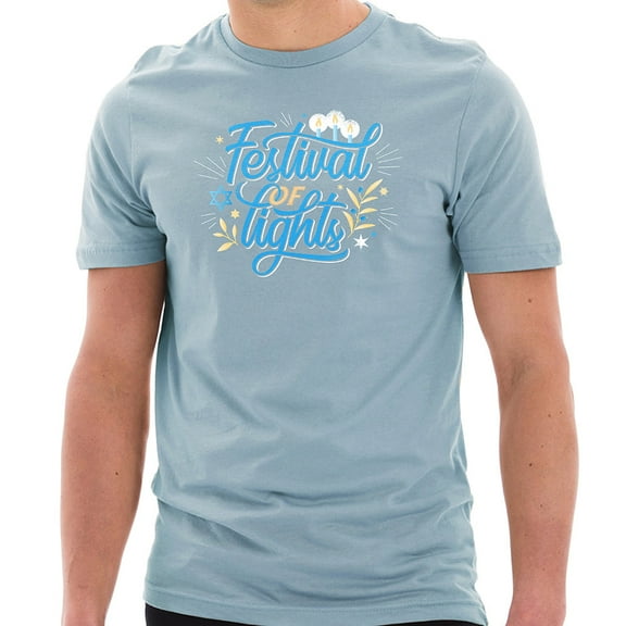 Big Size Festival of Lights Graphic Design Ring Spun Combed Cotton Short Sleeve Deluxe Jersey T-Shirt - Blue Mist XL