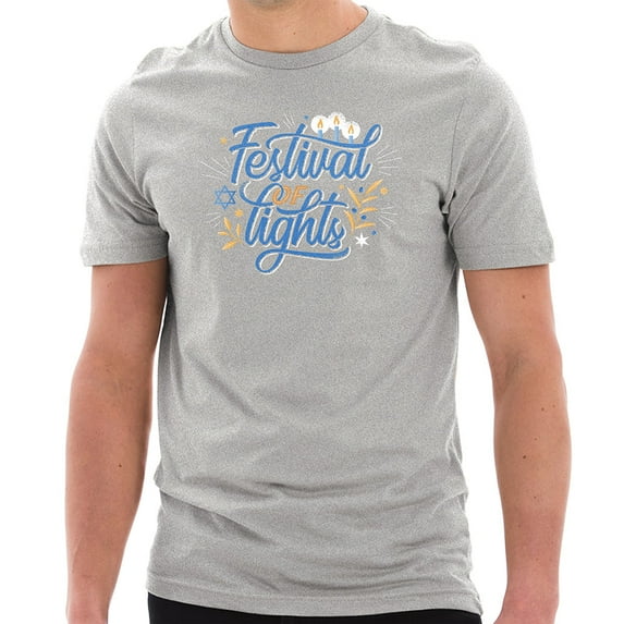Big Size Festival of Lights Graphic Design Ring Spun Combed Cotton Short Sleeve Deluxe Jersey T-Shirt - Heather Grey 2XL