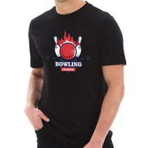Big Size Fire Bowling League Graphic Design Ring Spun Combed Cotton Short Sleeve Deluxe Jersey T-Shirt - Black XL