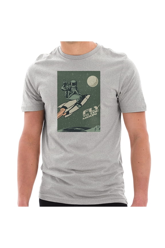 Big Size Fly To The Moon Graphic Design Unisex Ring Spun Combed Cotton Short Sleeve Deluxe Jersey T-Shirt - Heather Grey 3XL
