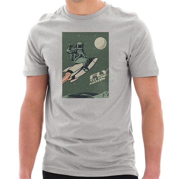 Big Size Fly To The Moon Graphic Design Unisex Ring Spun Combed Cotton Short Sleeve Deluxe Jersey T-Shirt - Heather Grey XL