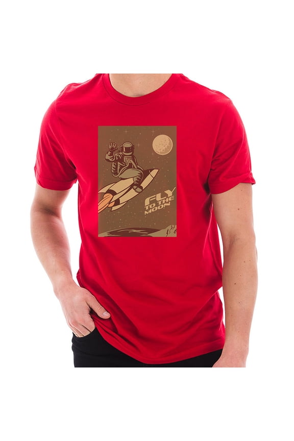 Big Size Fly To The Moon Graphic Design Unisex Ring Spun Combed Cotton Short Sleeve Deluxe Jersey T-Shirt - Red 2XL