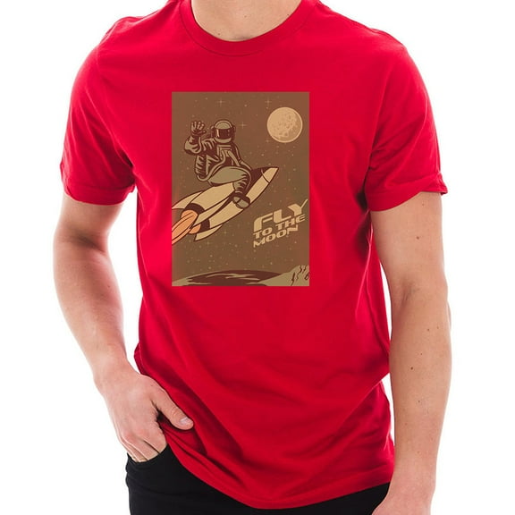 Big Size Fly To The Moon Graphic Design Unisex Ring Spun Combed Cotton Short Sleeve Deluxe Jersey T-Shirt - Red XL